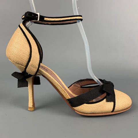 ALAIA Talla 5.5 Zapatos de tacón con lazo texturizado de paja natural y negro