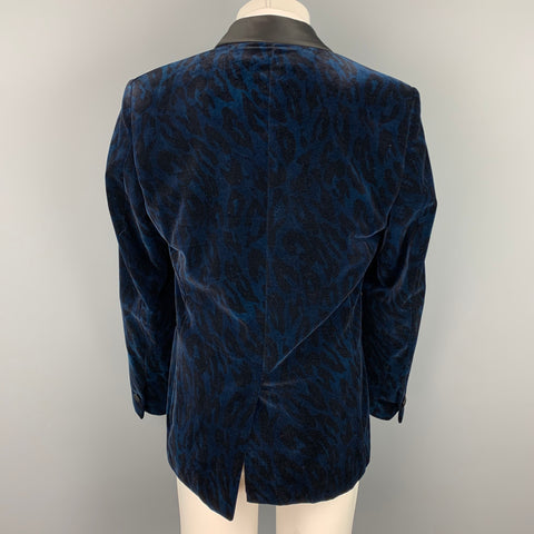 VERSACE COLLECTION Size 40 Navy & Black Leopard Print Shawl Collar Sport Coat