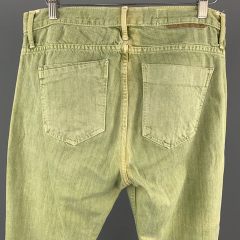 THVM Size 32 x 30 Green Wash Cotton Button Fly Jeans