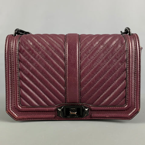REBECCA MINKOFF Burgundy Quilted Chevron Leather Handbag