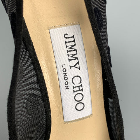 JIMMY CHOO Talla 6.5 Zapatos de tacón con lunares de malla en negro y dorado