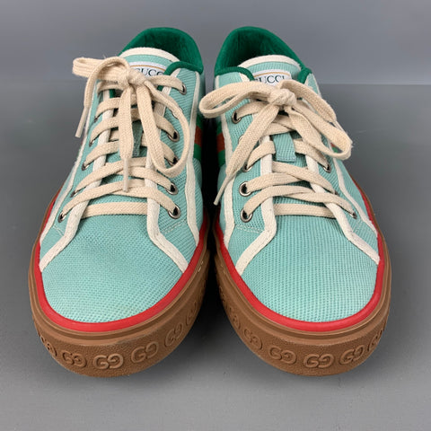 GUCCI Talla 9 Azul Verde Rojo Bloque de color Algodón Zapatillas bajas
