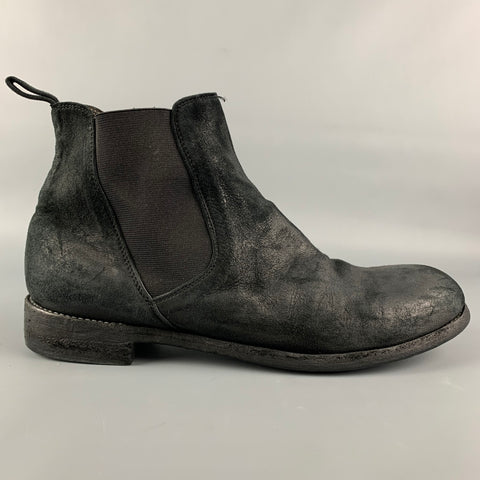CHRISTIAN PEAU Taille 11,5 Bottes à fermeture éclair latérale en cuir vieilli au charbon de bois