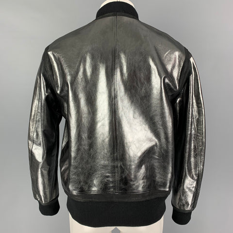 DIESEL Size L Gunmetal Black Coated Leather Zip Up Jacket