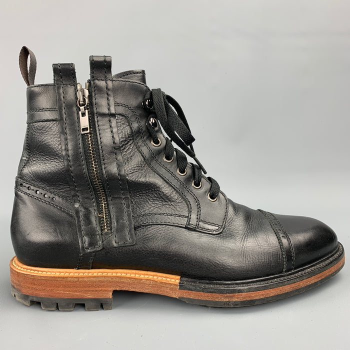 LANVIN Size 9 Black Leather Cap Toe Side Zipper Ankle Boots