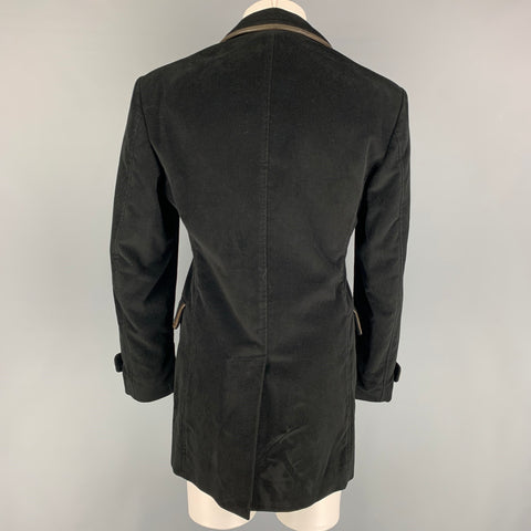 JUST CAVALLI Size 40 Black Brown Viscose Cotton Double Breasted Coat