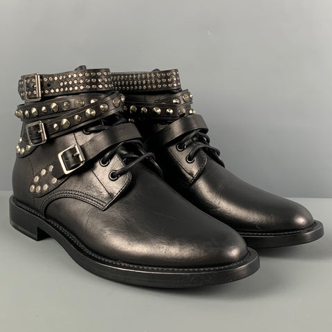 SAINT LAURENT Botas Ranger con tachuelas de cuero negro talla 10