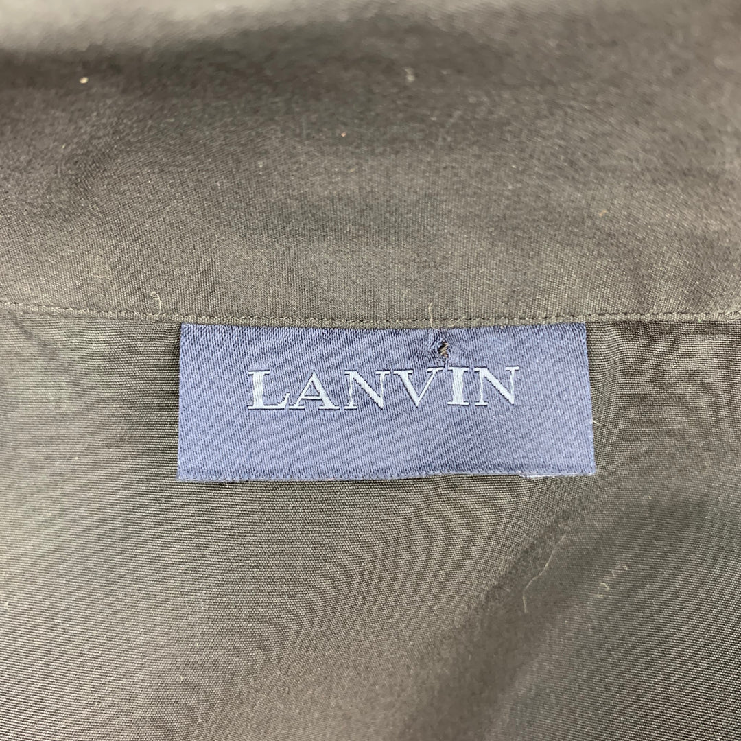 LANVIN Camisa de manga corta con botones de seda con estampado negro y verde oliva talla S