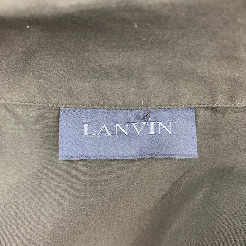 LANVIN Size S Black & Olive Print Silk Button Up Short Sleeve Shirt