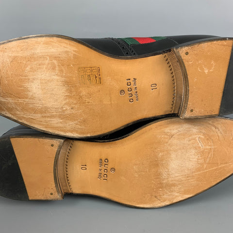 GUCCI Size 10.5 Black Applique Leather Wingtip Lace Up Shoes
