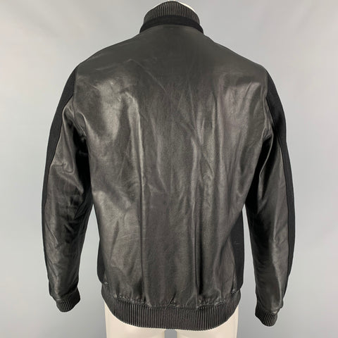 CALVIN KLEIN COLLECTION Size M Black Leather Canvas Bomber Jacket