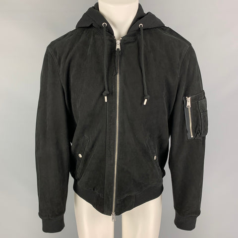 ALLSAINTS Size S Black Suede Cotton Detachable Hood Jacket