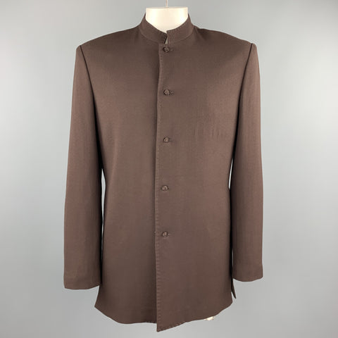 Vintage Size 42 Brown Wool Mandarin Collar Jacket