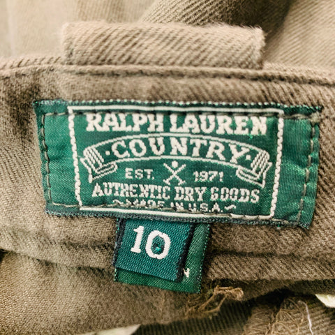 RALPH LAUREN Size 10 Green Olive Cotton Patchwork Suede Jodhpurs Casual Pants