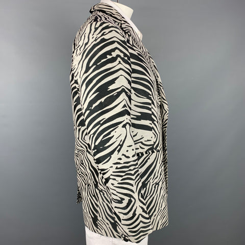 ROBERTO CAVALLI Size 42 Black & White Zebra Print Polyester Blend Sport Coat