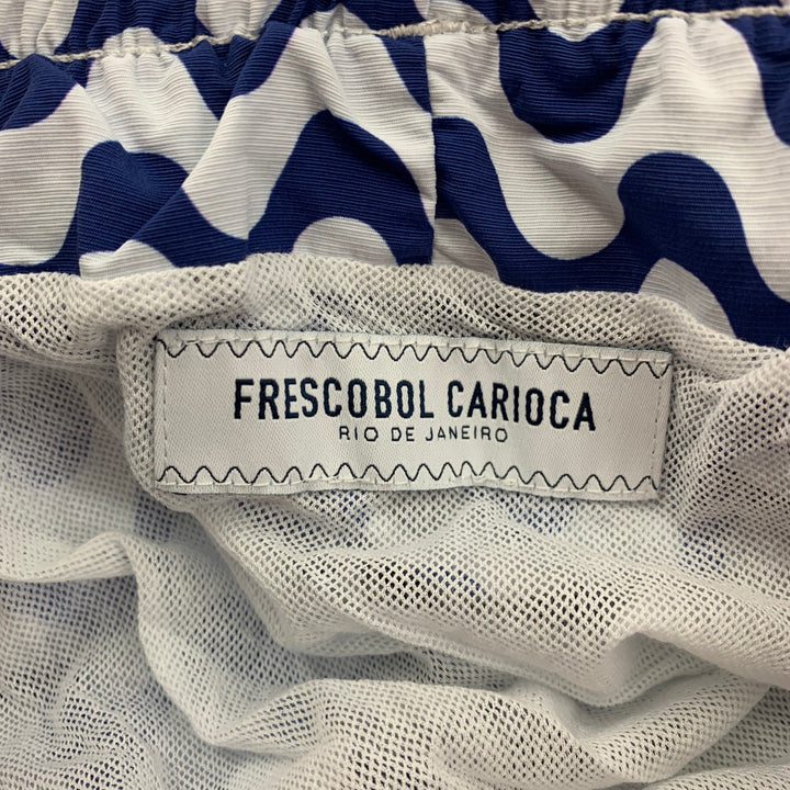 FRESCOBOL CARIOCA Size 30 White Blue Zig Zag Polyamide Swim Trunks