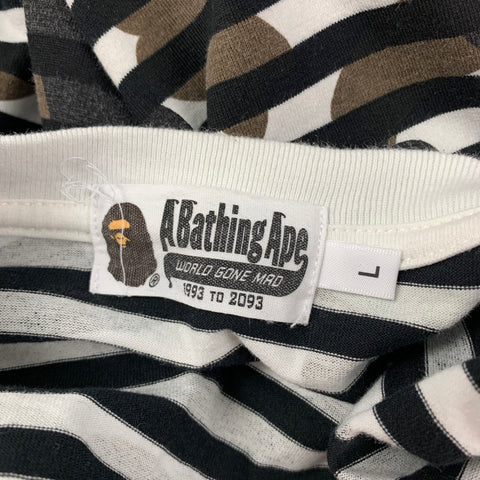 BAPE Size L Black White Camouflage Cotton Crew-Neck T-shirt