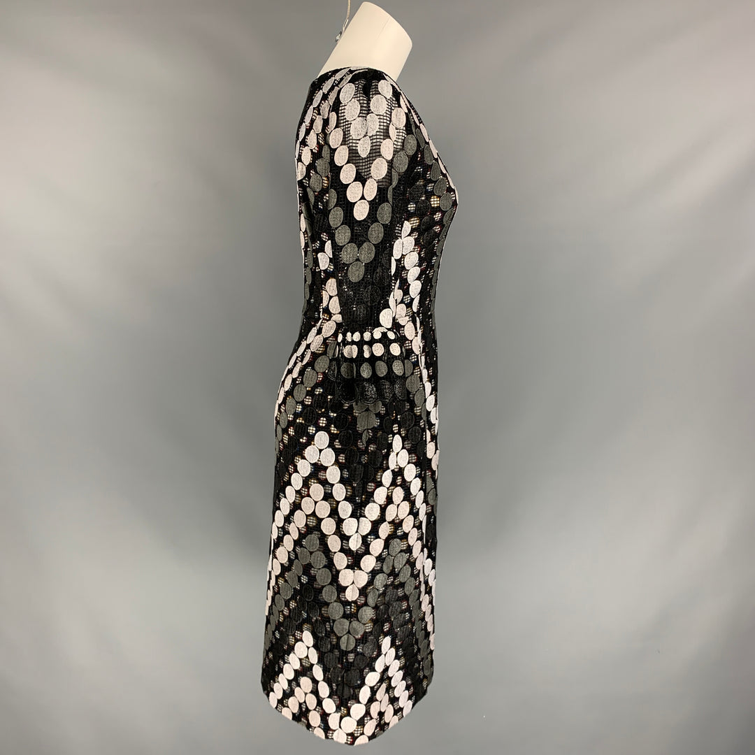MARCO do VICENZO Size 8 Black & White Multi-Color Viscose Blend Lace Double Layer Dress