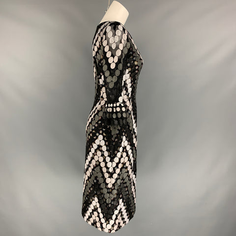 MARCO do VICENZO Size 8 Black & White Multi-Color Viscose Blend Lace Double Layer Dress