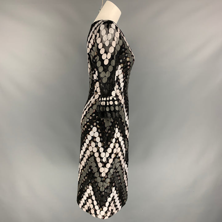 MARCO do VICENZO Size 8 Black & White Multi-Color Viscose Blend Lace Double Layer Dress