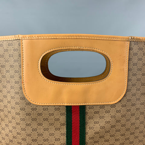 GUCCI Tan Red Green Monogram Canvas Leather Bag
