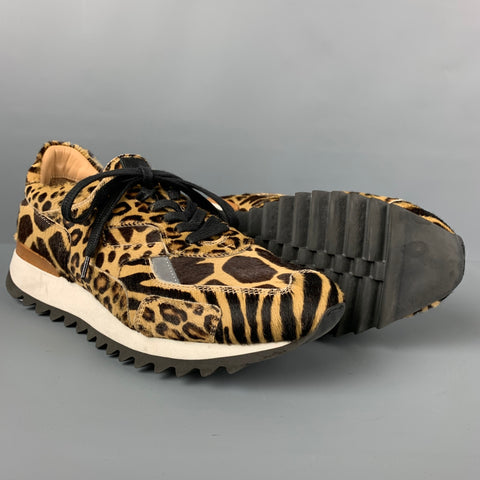 GREATS x NICK WOOSTER Size 10 Brown Beige Animal Print Calf Hair Low Top Sneakers