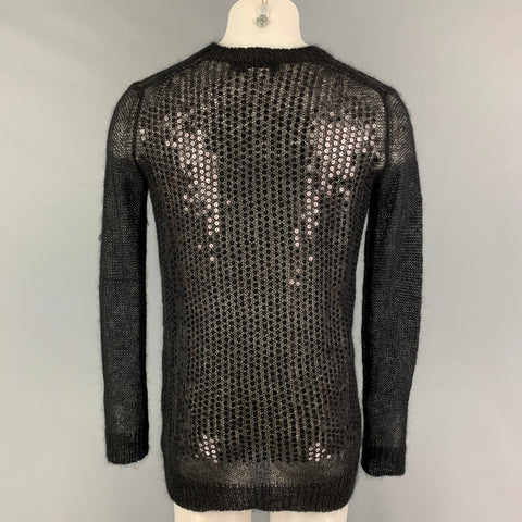 JUNYA WATANABE Jersey de cuello redondo de mohair de lana con lentejuelas, color negro, talla M