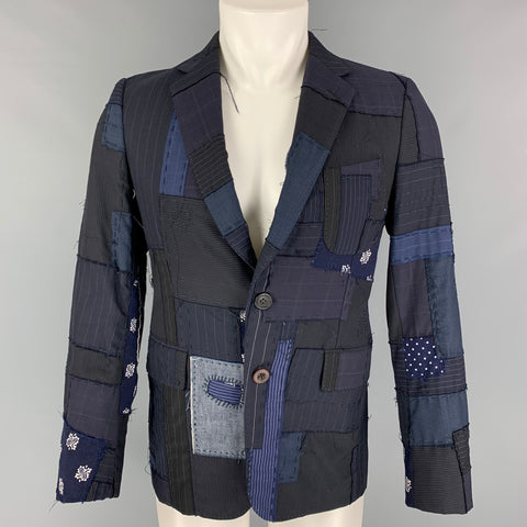 JUNYA WATANABE Abrigo deportivo de mezcla de lana con patchwork en color negro y azul marino talla S