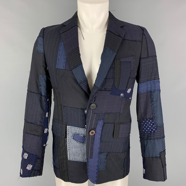 JUNYA WATANABE Size S Black Navy Patchwork Wool Blend Sport Coat