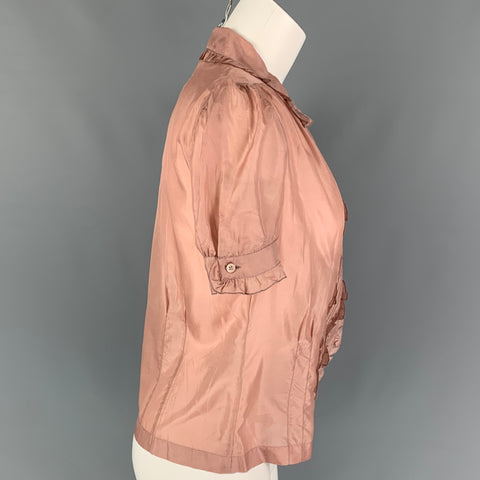 MIU MIU Blusa de manga corta con volantes de seda rosa talla 4