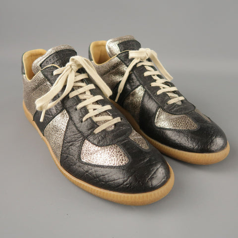 MAISON MARTIN MARGIELA Size 7 Black & Silver Low Top 'Replica' Sneakers