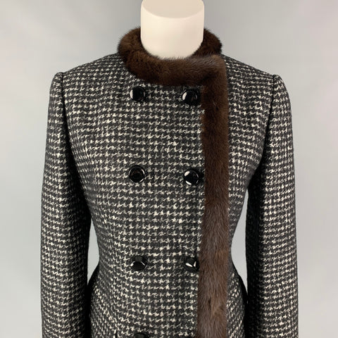 DOLCE & GABBANA Size 8 Black & White Houndstooth Virgin Wool Blend Jacket