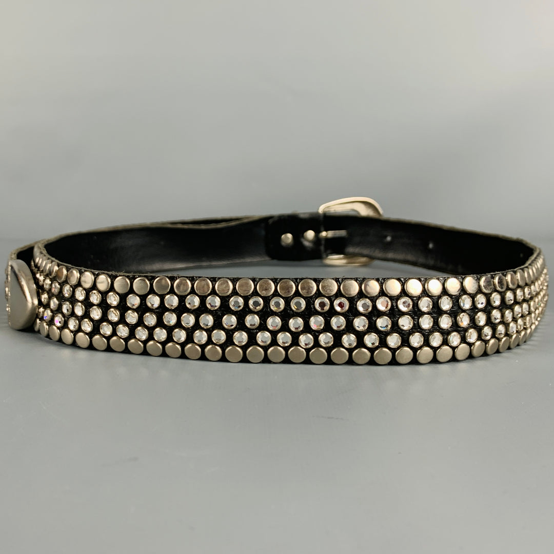 KIPPYS Size 30 Black Silver Studded Leather Rhinestones Belt  display picture 2