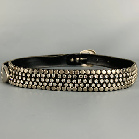 KIPPYS Size 30 Black Silver Studded Leather Rhinestones Belt