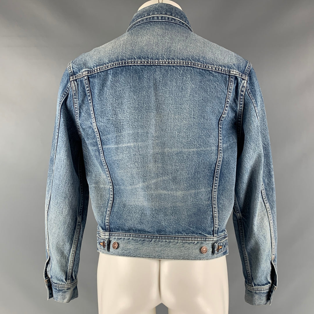 CELINE Size XS Blue Distressed Cotton Trucker Jacket