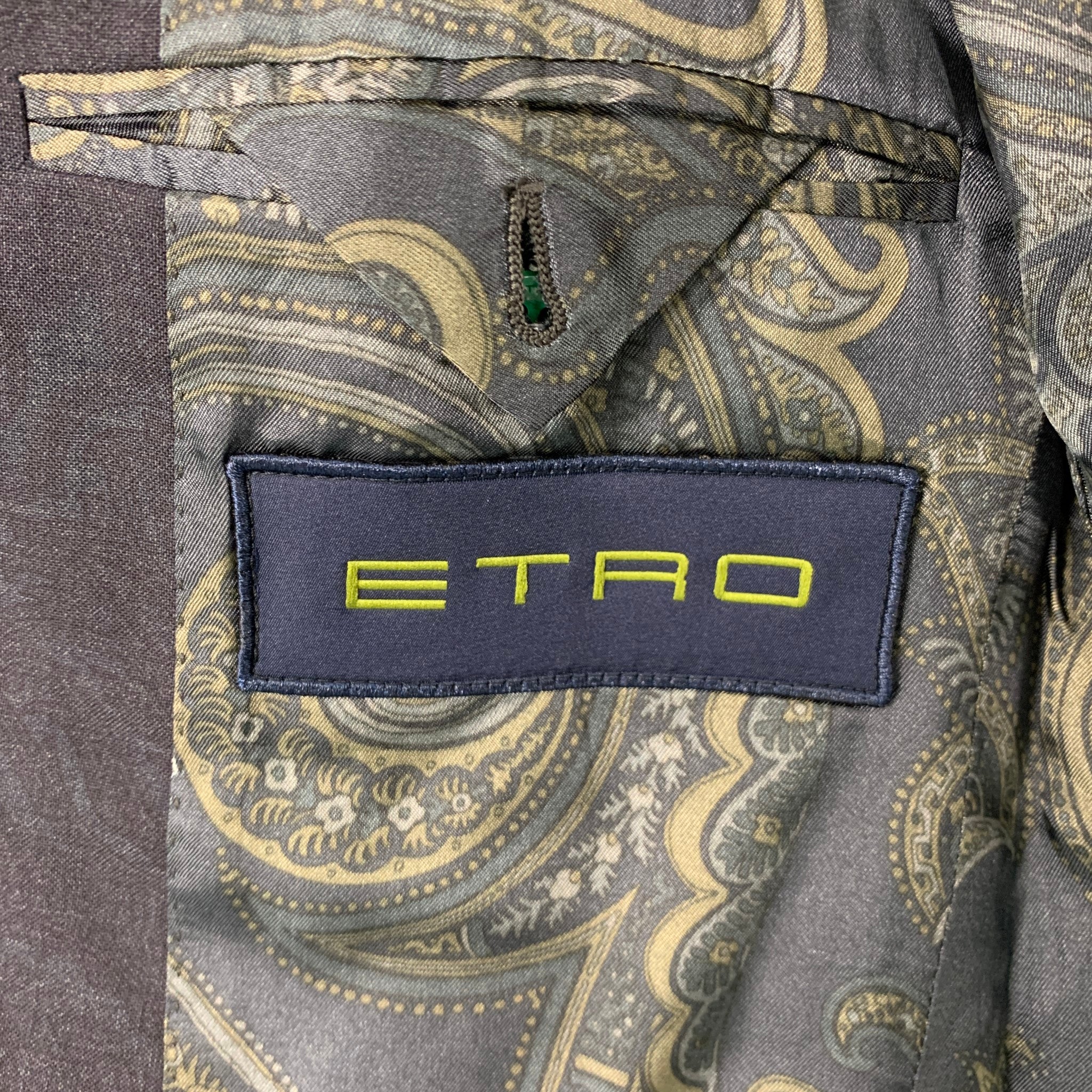 ETRO Size 38 Navy Paisley Wool Elastane Notch Lapel 32 31 Suit