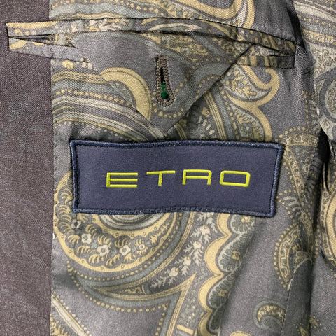 ETRO Size 38 Navy Paisley Wool  Elastane Notch Lapel 32 31 Suit