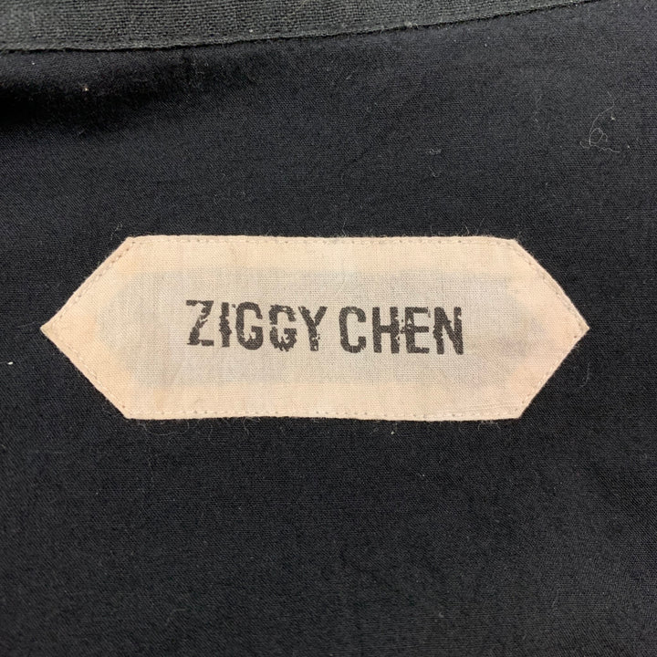 ZIGGY CHEN SS 15 Size 38 Black Linen Hidden Buttons Long Sleeve Shirt
