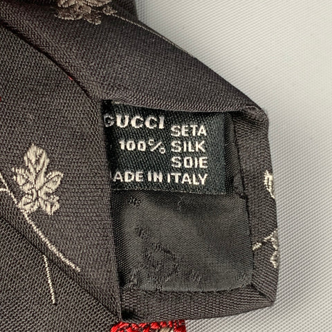 GUCCI by Tom Ford Black & Red Chrysanthemum Embroidered Silk Neck Tie