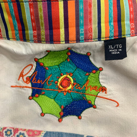 ROBERT GRAHAM Talla XL Camisa de manga larga de algodón paisley multicolor azul