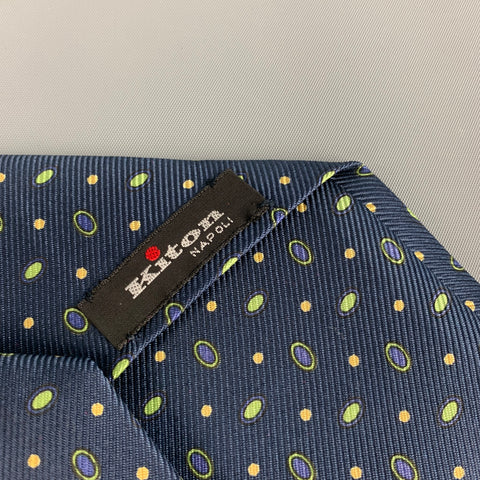 KITON Navy Green Dots Silk Tie