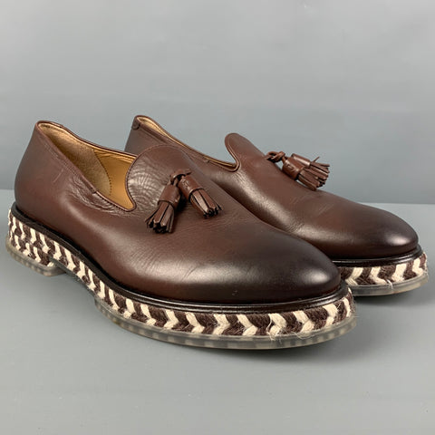 GIORGIO ARMANI Size 9.5 Brown Antique Leather Slip On Loafers