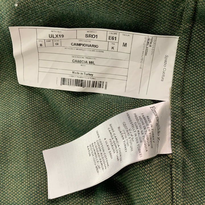 ERMENEGILDO ZEGNA Size M Green &  Yellow Textured Cotton Long Sleeve Shirt