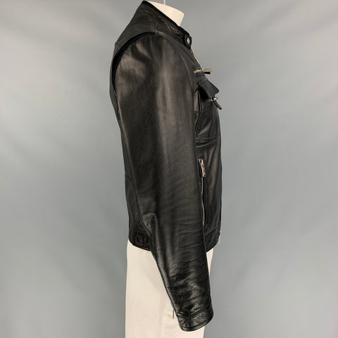 DSQUARED2 Talla 42 Chaqueta con cremallera y múltiples bolsillos de cuero negro