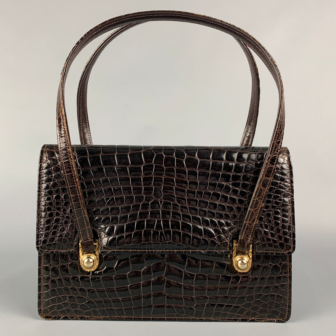 Vintage SACHA bolso de cuero de cocodrilo texturizado marrón