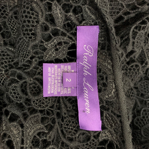 RALPH LAUREN Purple Label Size 2 Black Guipure Cotton Blend Open Front Coat