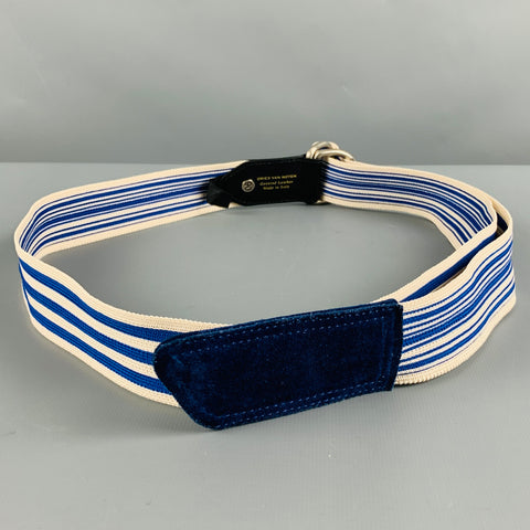 DRIES VAN NOTEN Blue White Stripe Leather Ribbon Belt