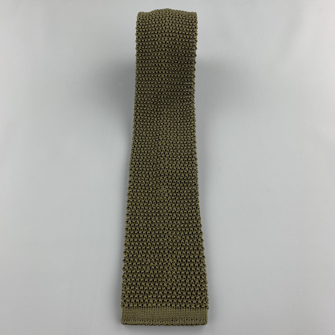 LOCK & CO LONDON Olive Silk Textured Knit Tie