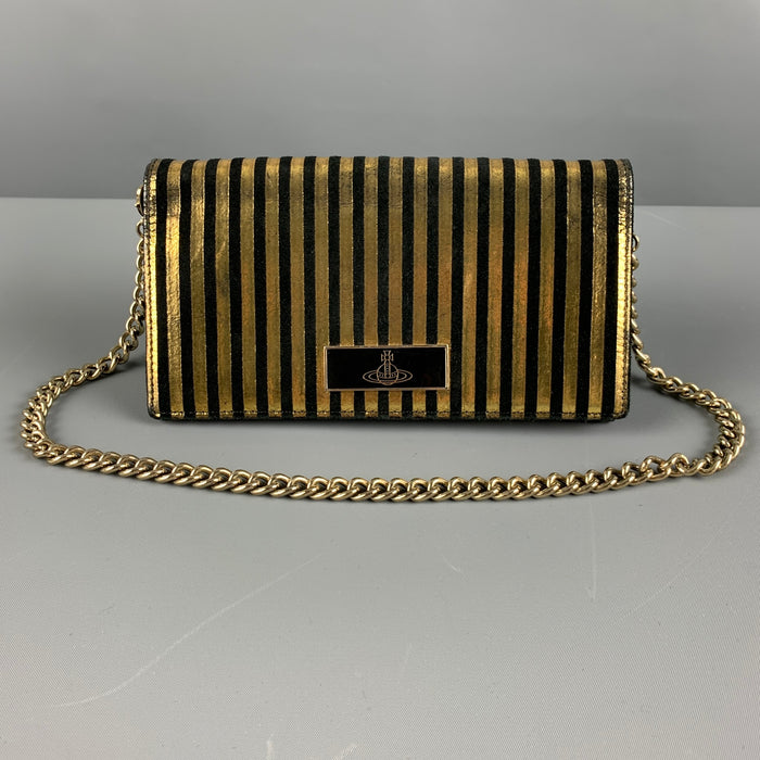 VIVIENNE WESTWOOD Gold Black Stripe Leather Wallet Handbag