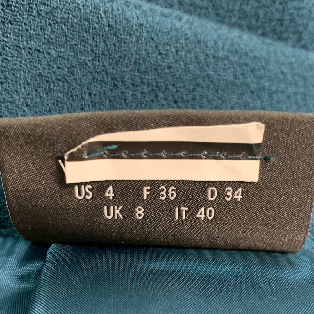 AKRIS Size 4 Blue Teal Wool Pencil Below Knee Skirt